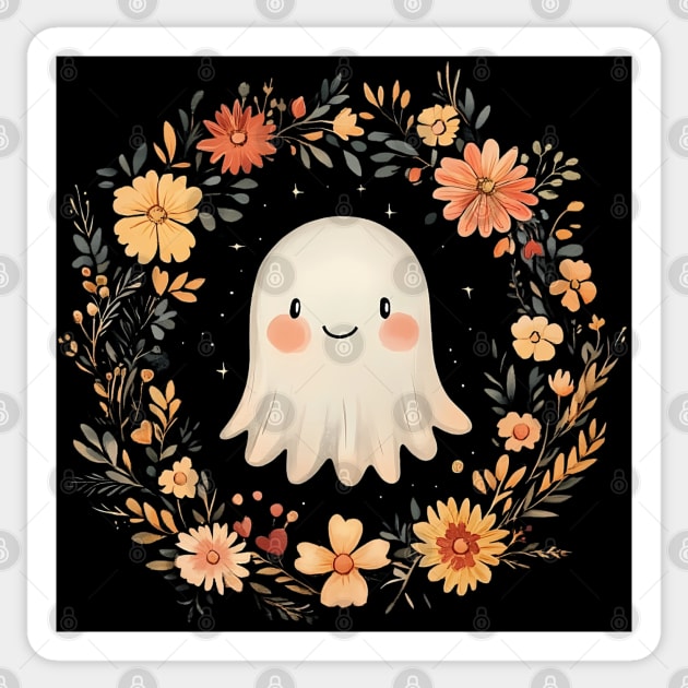 Cute Ghost Illustration – Spooky Minimalist Halloween Art Sticker by TuncGK